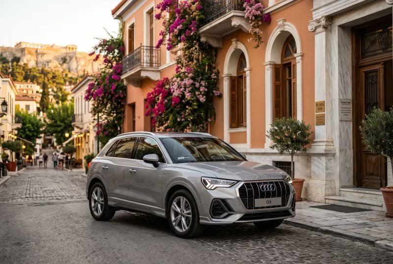 Silver Audi Q3 premium SUV in Plaka, Athens