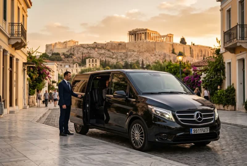 Mercedes-Benz Vito Premium black van by the Acropolis in Athens